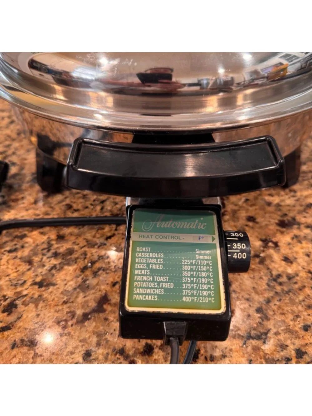 Liquid Core Stainless Steel Electric Skillet W/T Lid & Heat Control Unit Vintage